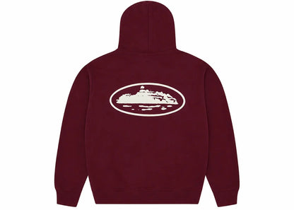 Corteiz Island Puff Print Zip Hoodie Burgundy