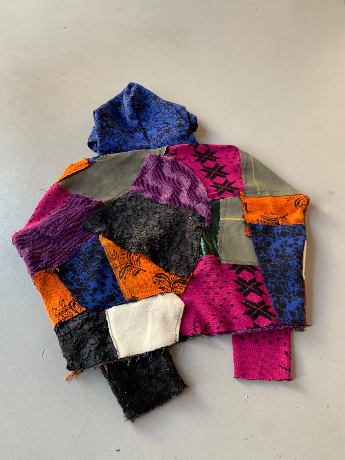 Mach Designs Scrap Fabric Hoodie Pink Blue Grey