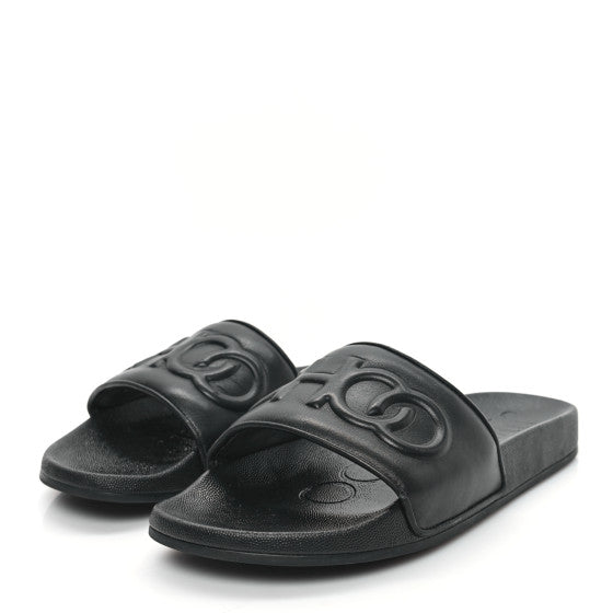 Jimmy Choo Nappa Embossed Logo Azari Slide Sandals Black