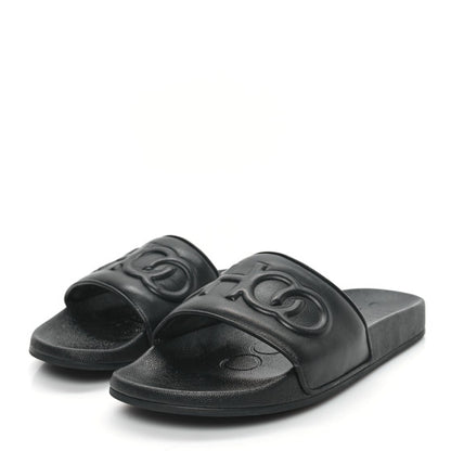 Jimmy Choo Nappa Embossed Logo Azari Slide Sandals Black