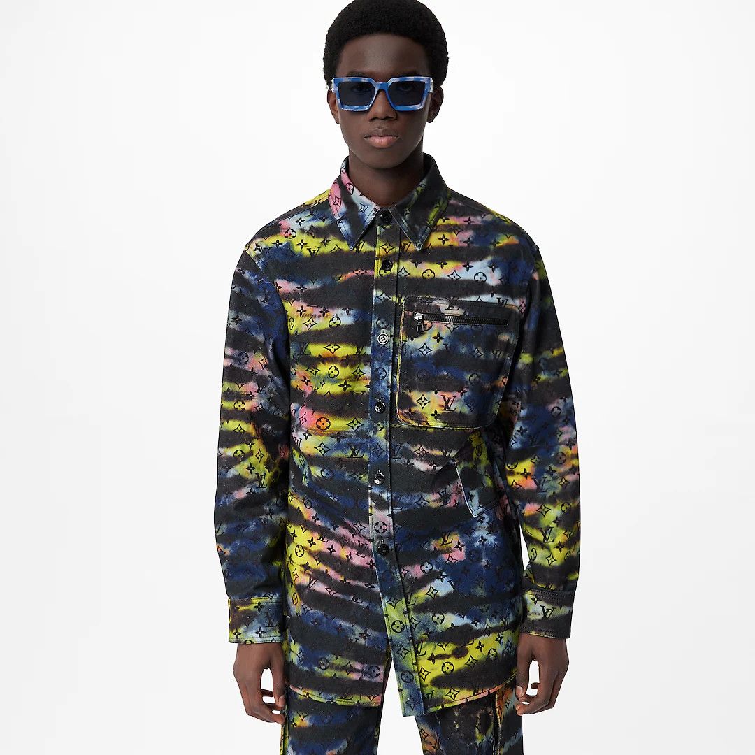 Louis Vuitton Printed Monogram Tie-Dye Denim Shirt Multicolor