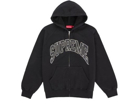 Supreme Cracked Raglan Zip Up Hooded Sweatshirt Black