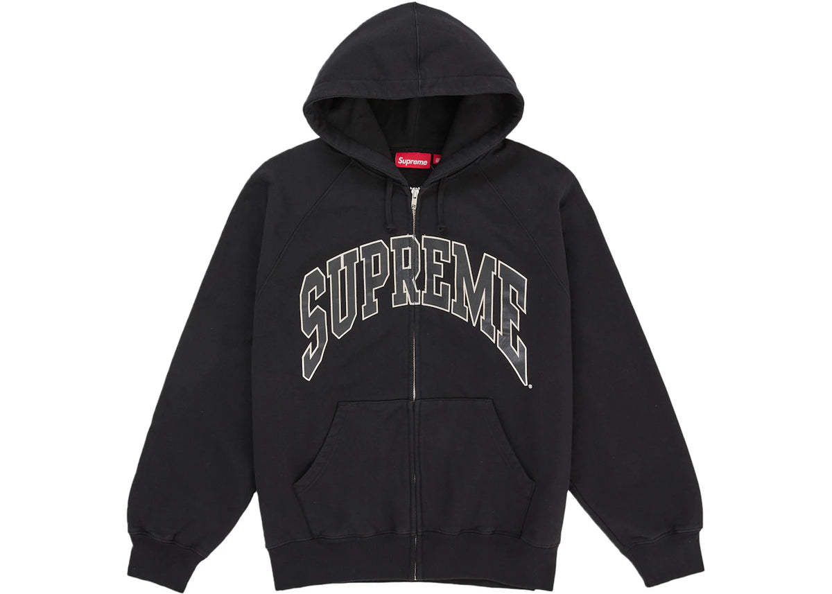 Supreme Cracked Raglan Zip Up Hooded Sweatshirt Black