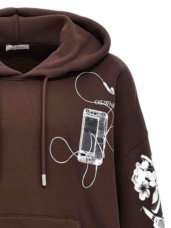 Off White Scan Arr Printed Hoodie Rain Drum Grey Brown