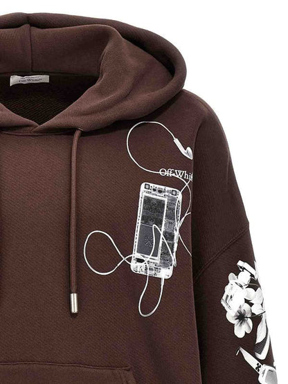 Off White Scan Arr Printed Hoodie Rain Drum Grey Brown