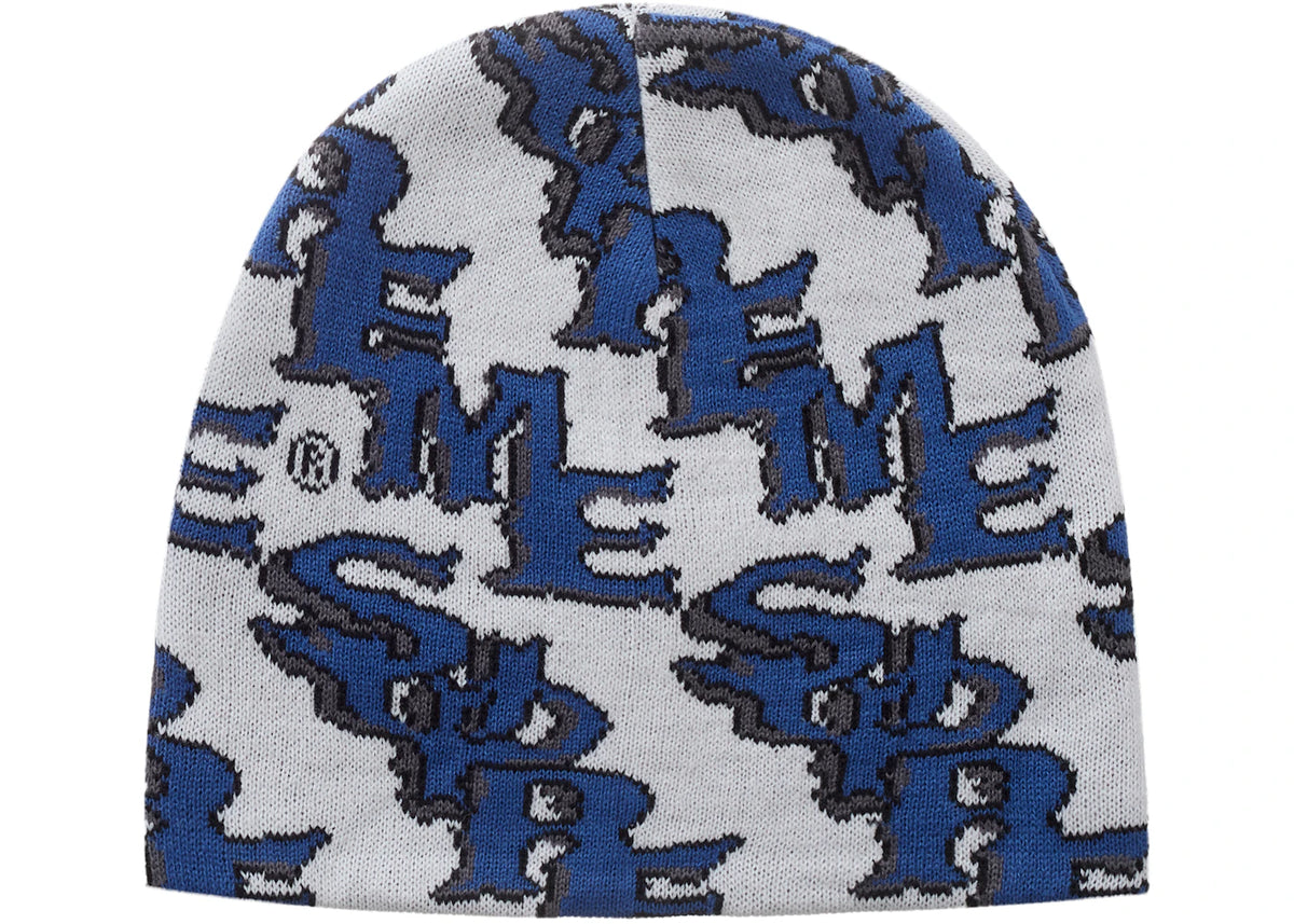 Supreme Slanted Gothic Outline Beanie White/Blue