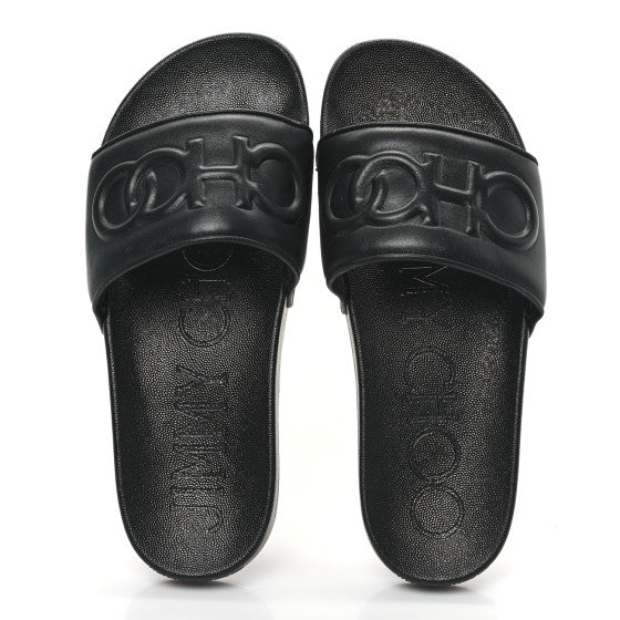 Jimmy Choo Nappa Embossed Logo Azari Slide Sandals Black