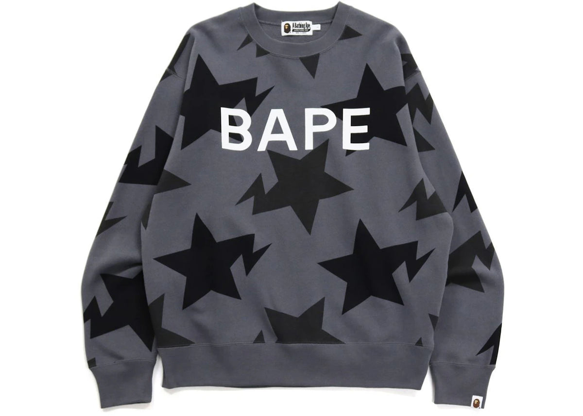 BAPE Sta Pattern Relaxed Fit Crewneck Black Grey