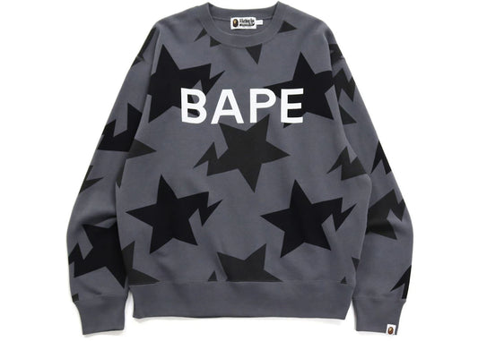 BAPE Sta Pattern Relaxed Fit Crewneck Black Grey