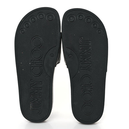 Jimmy Choo Nappa Embossed Logo Azari Slide Sandals Black