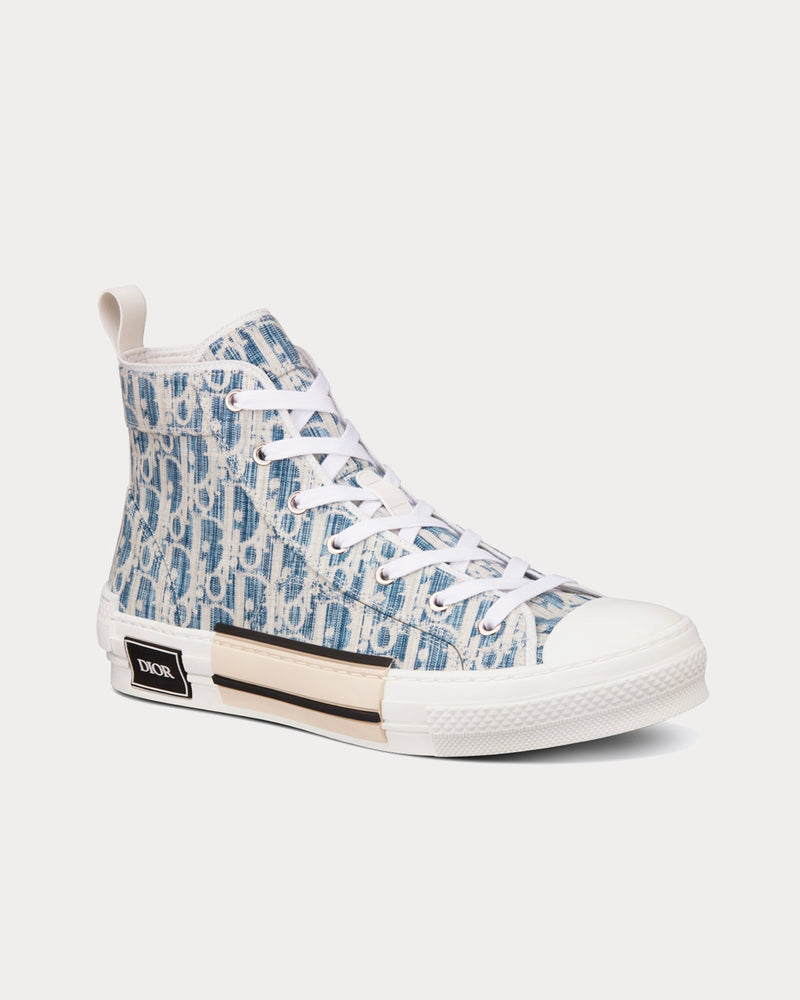Dior Men's B23 Blue Dior Oblique Kasuri Jacquard High Top Sneakers