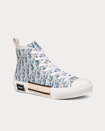 Dior Men's B23 Blue Dior Oblique Kasuri Jacquard High Top Sneakers