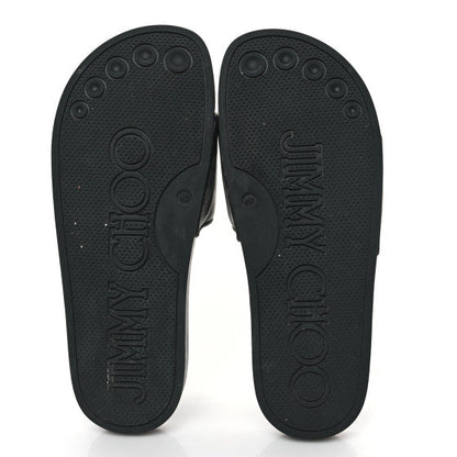 Jimmy Choo Nappa Embossed Logo Azari Slide Sandals Black