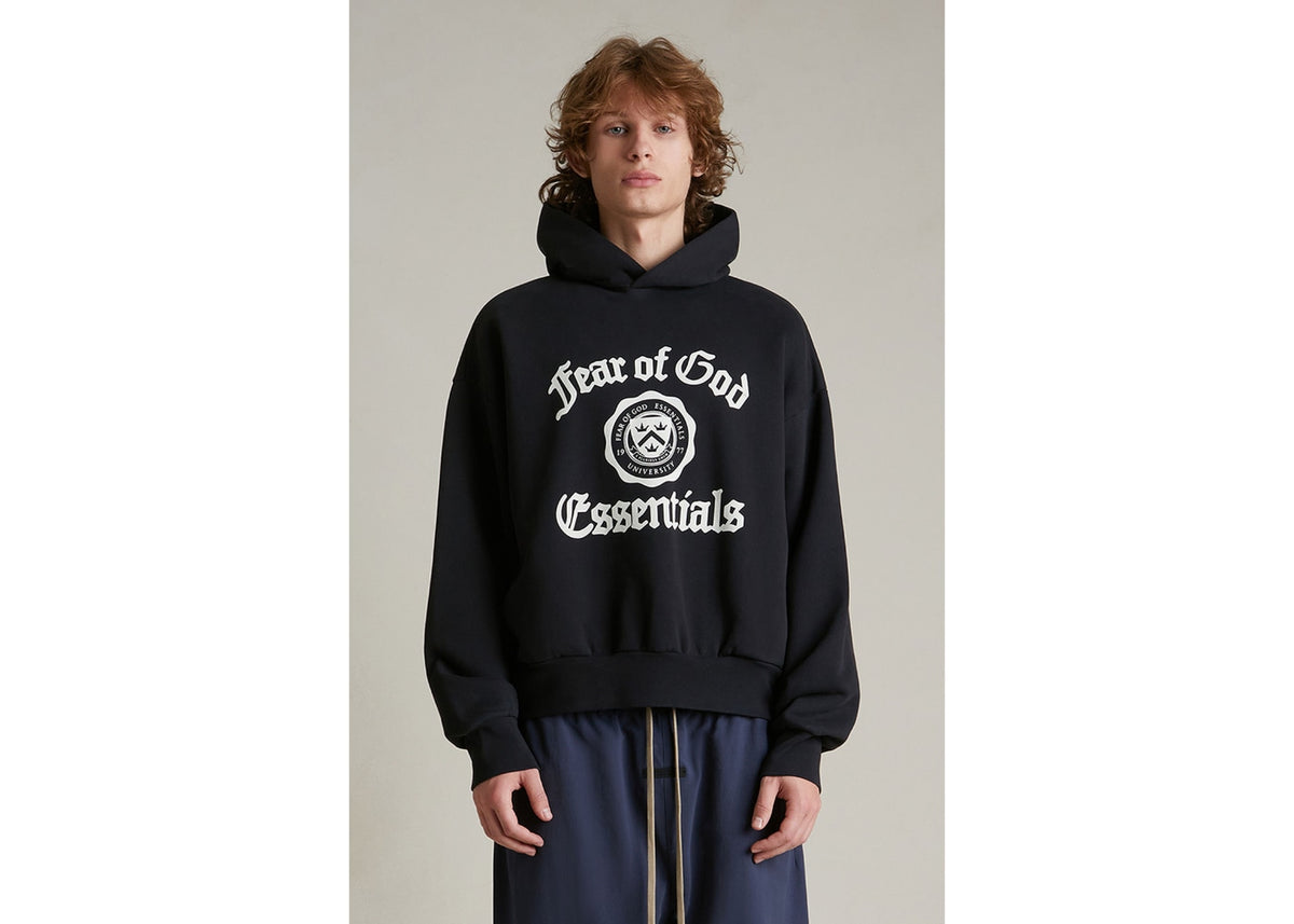 Fear of God Essentials University Heavy Fleece Vintage Shrunken Hoodie Black