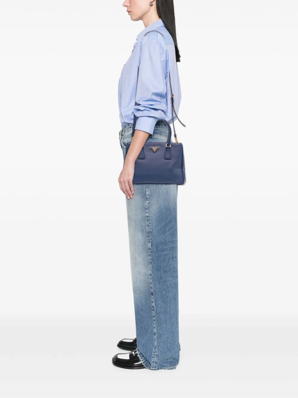 Prada Shopping Saffiano Lux small Galleria Double Zip Satchel bag Bluette