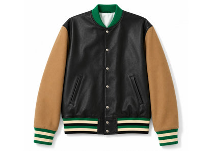 Gucci Leather Bomber Jacket Black Brown
