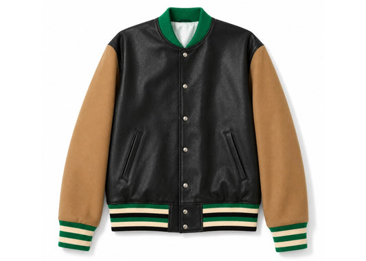 Gucci Leather Bomber Jacket Black Brown