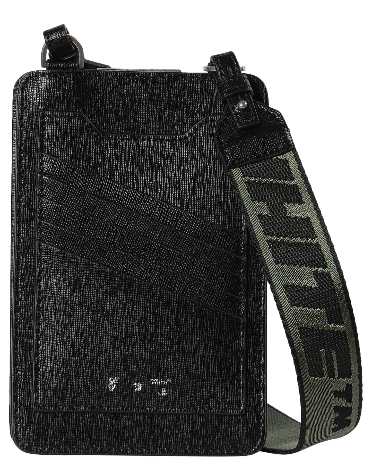 Off-White Diagonal Binder Leather Phone Wallet-On-Strap