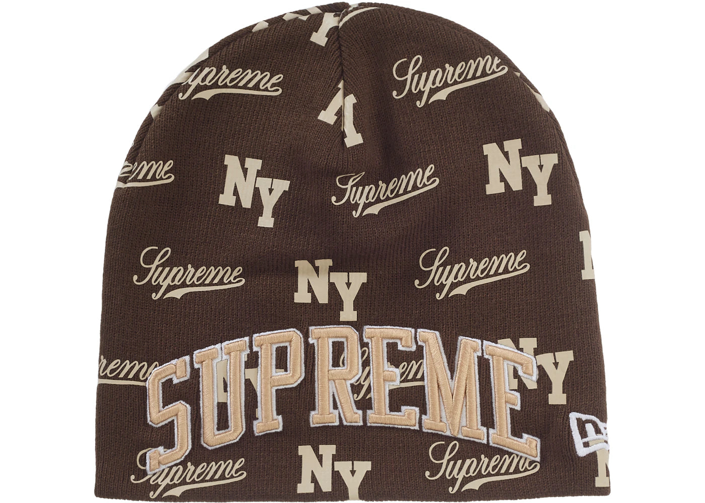 Supreme New Era Monogram Beanie Brown