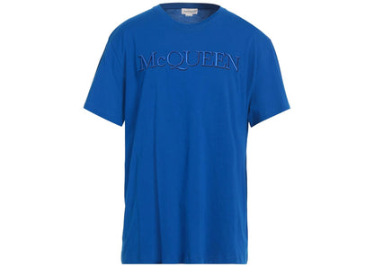 Alexander McQueen Embroidered Logo Cotton T-shirt Blue