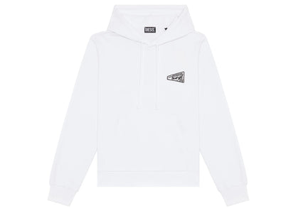 Diesel Hoodie Zip Up Logo Print White