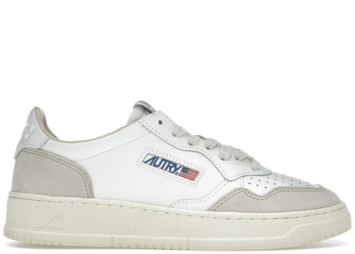 Autry Medalist Leather Low White Beige Suede (Women's)