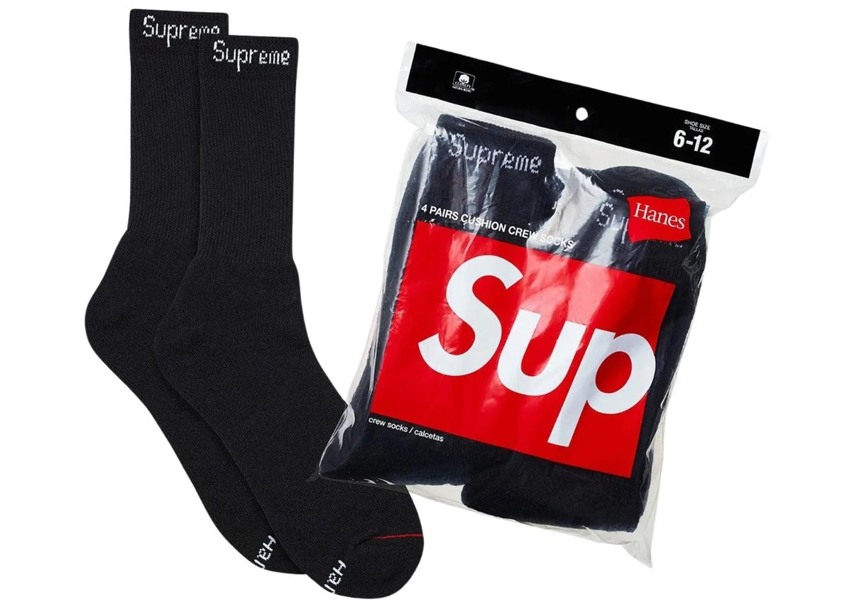 Supreme Hanes Crew Socks (4 Pack) Black Ponožky