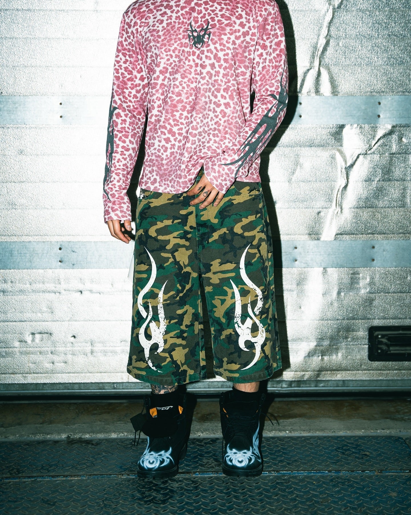 Chew Forever 3D Tribal 5 Pocket Canvas Denim Jorts Shorts Camo Green