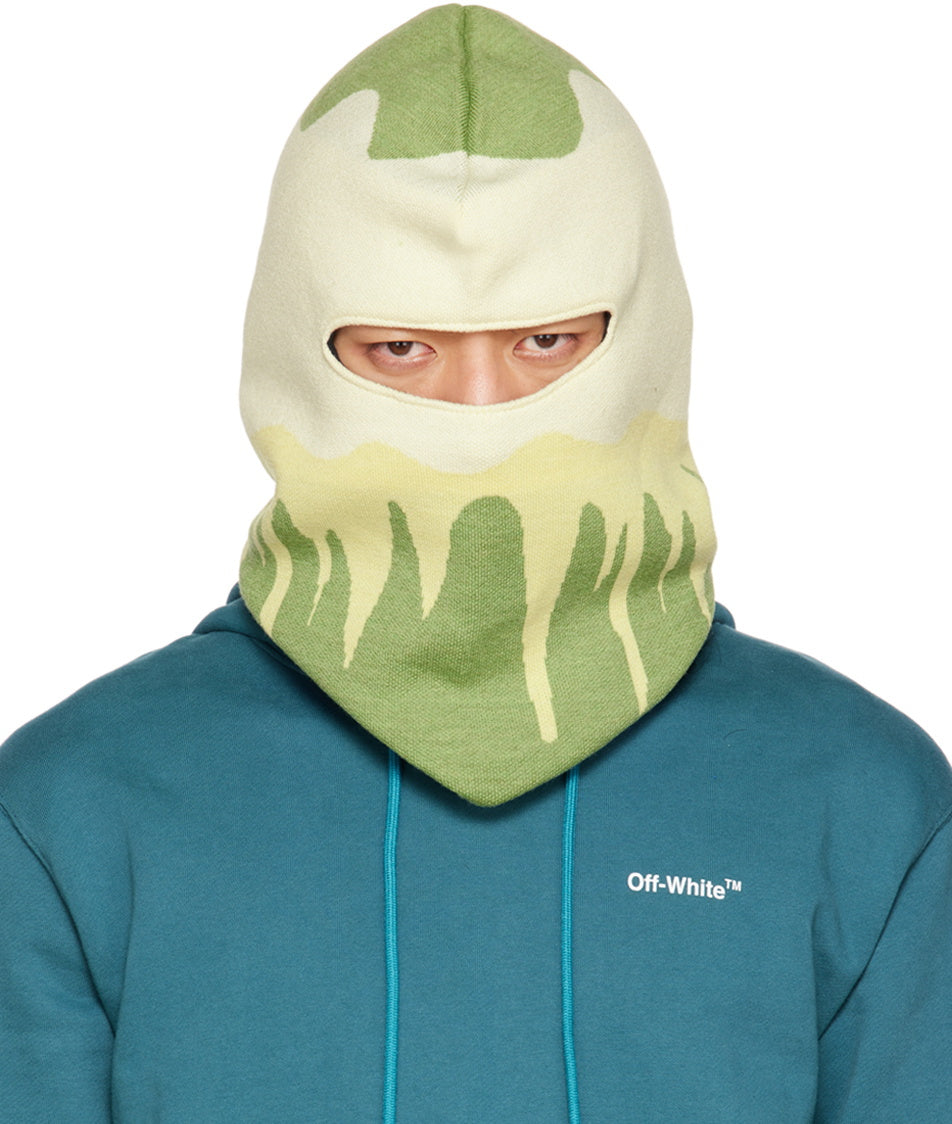 Off-White Painted Abstract Knit Balaclava Green
