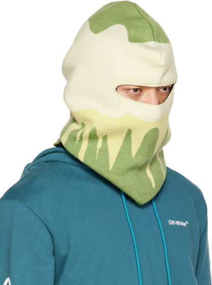 Off-White Painted Abstract Knit Balaclava Green