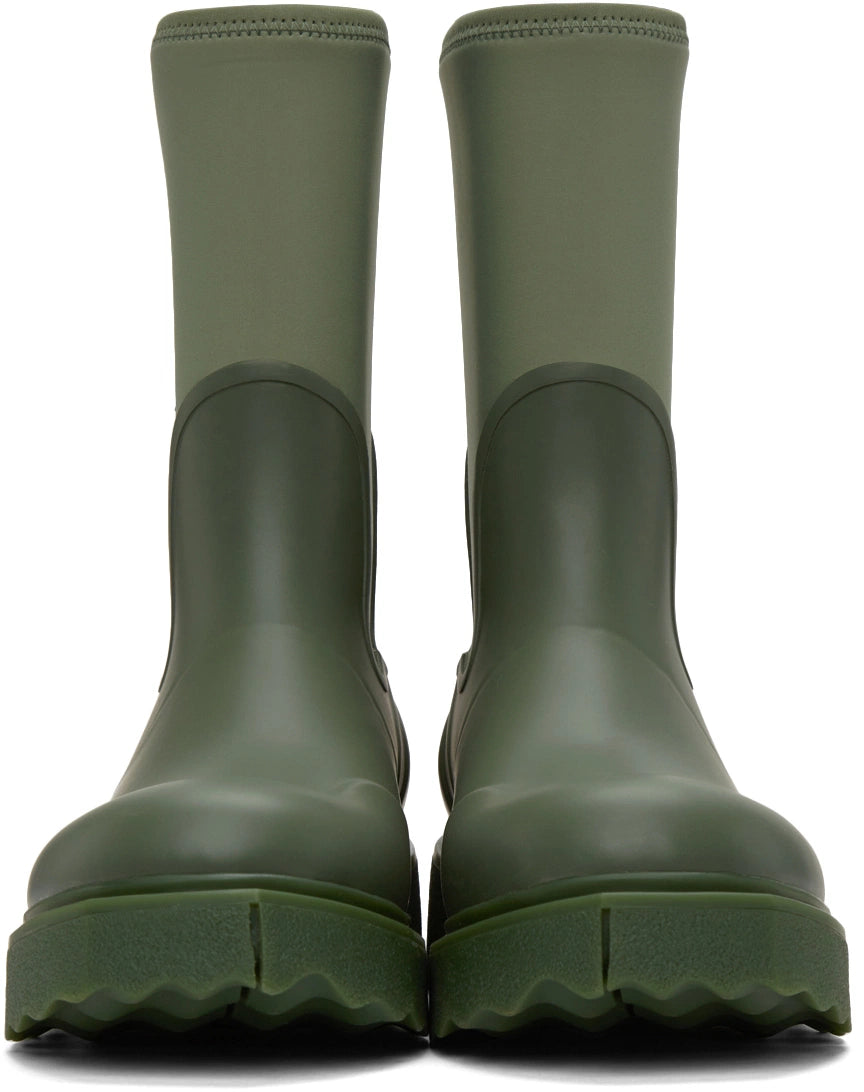 Off-White Zip-tie Rubber Neoprene Rain Boots Green "For Rainy Days" (Women's) Off-White
