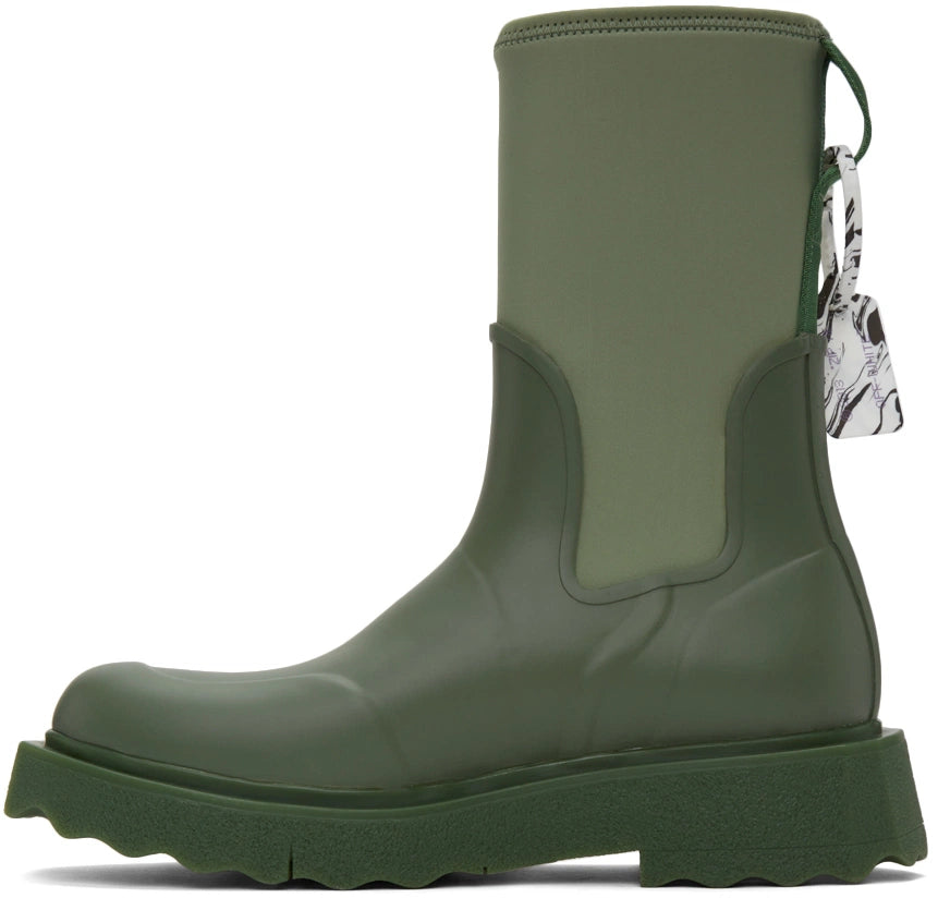 Off-White Zip-tie Rubber Neoprene Rain Boots Green "For Rainy Days" (Women's) Off-White