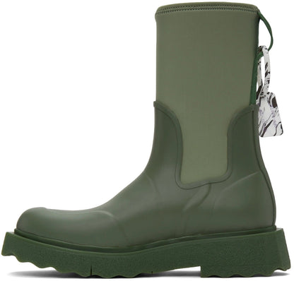 Off-White Zip-tie Rubber Neoprene Rain Boots Green "For Rainy Days" (Women's) Off-White