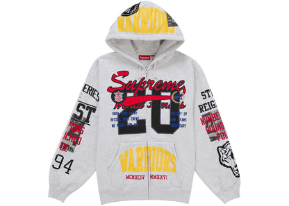 Supreme Warriors Applique Zip Up Hooded Sweatshirt Ash Grey