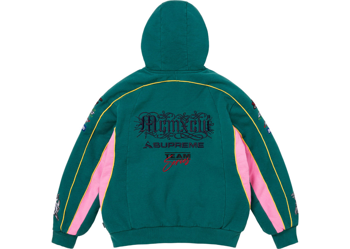 Supreme Racing Lined Zip Up Hooded Sweatshirt Hoodie Dark Teal Green