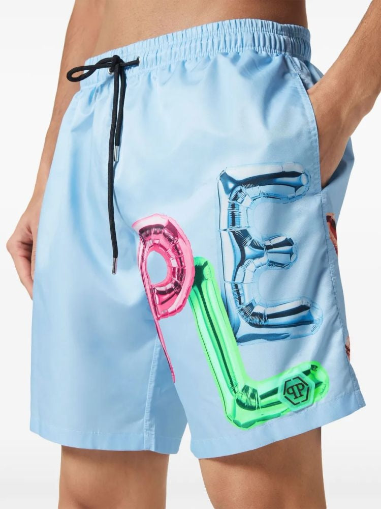 Philipp Plein Bombing Graffiti Swim Shorts Blue