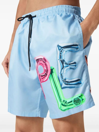 Philipp Plein Bombing Graffiti Swim Shorts Blue