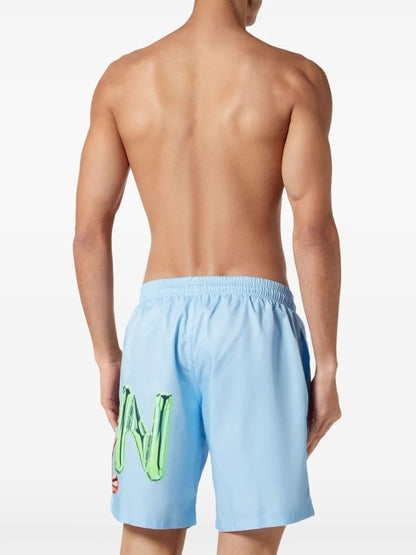 Philipp Plein Bombing Graffiti Swim Shorts Blue
