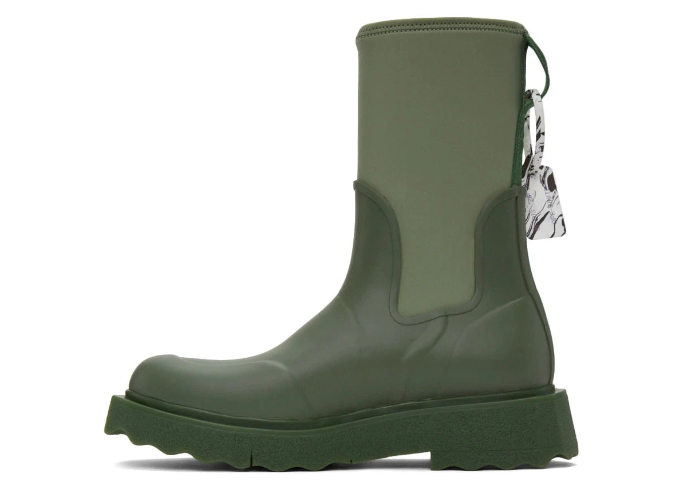 Off White Zip-tie Rubber Neoprene Rain Boots Green "For Rainy Days" (Women's)