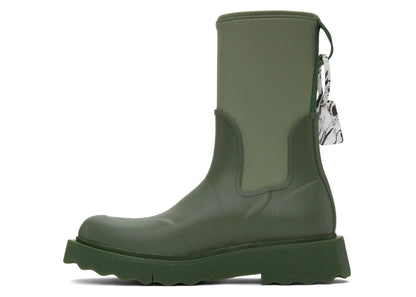 Off White Zip-tie Rubber Neoprene Rain Boots Green "For Rainy Days" (Women's)