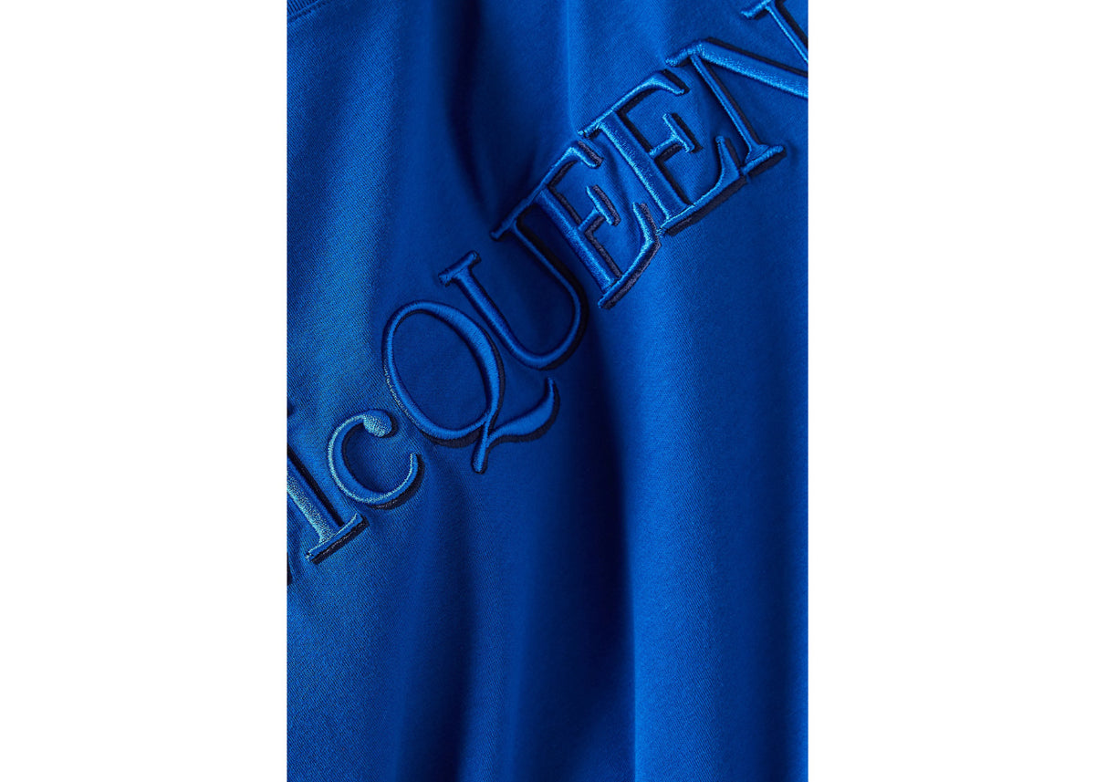 Alexander McQueen Embroidered Logo Cotton T-shirt Blue