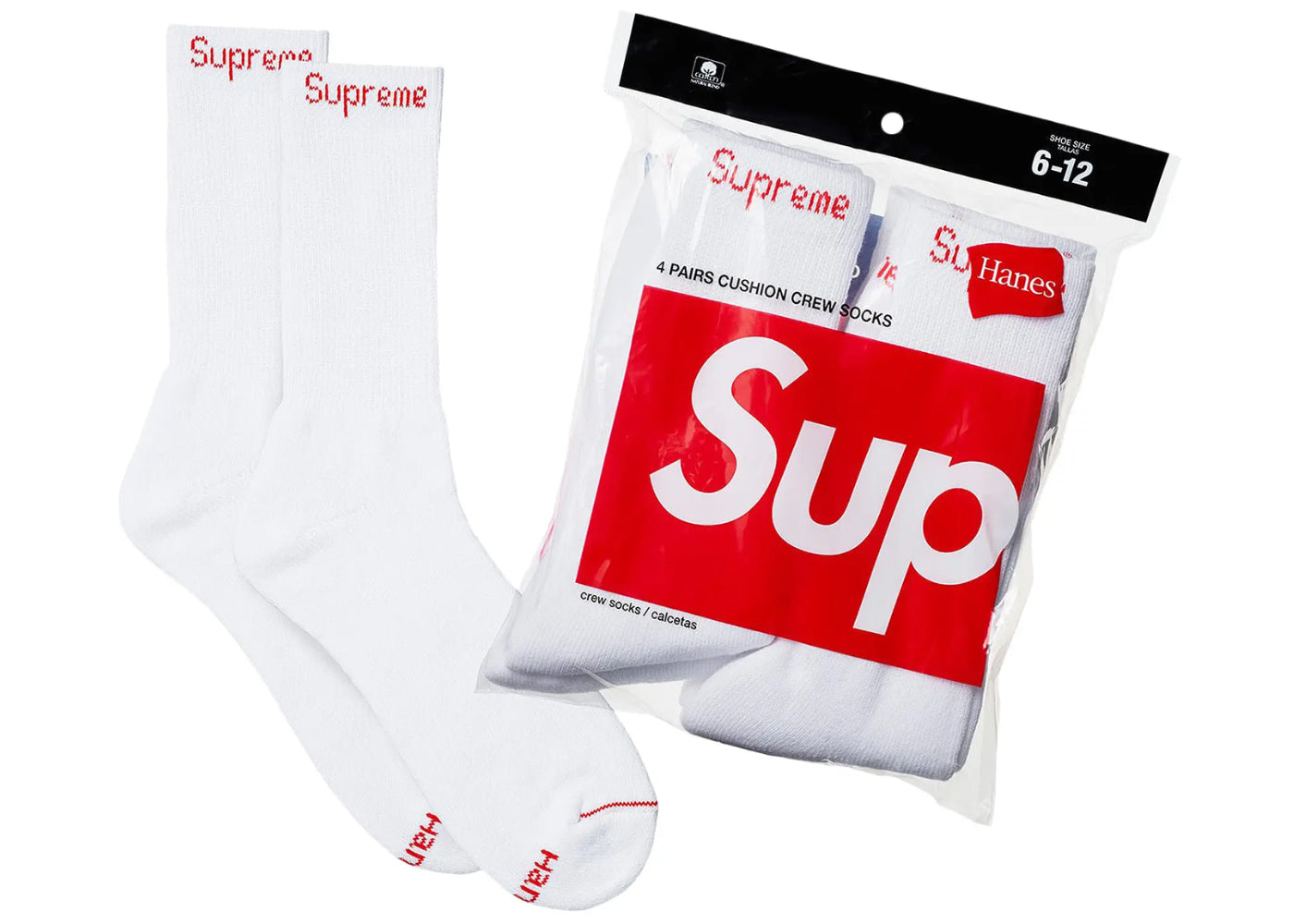 Supreme Hanes Crew Socks (4 Pack) White Ponožky