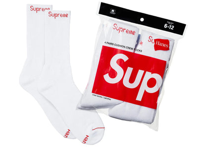 Supreme Hanes Crew Socks (4 Pack) White Ponožky