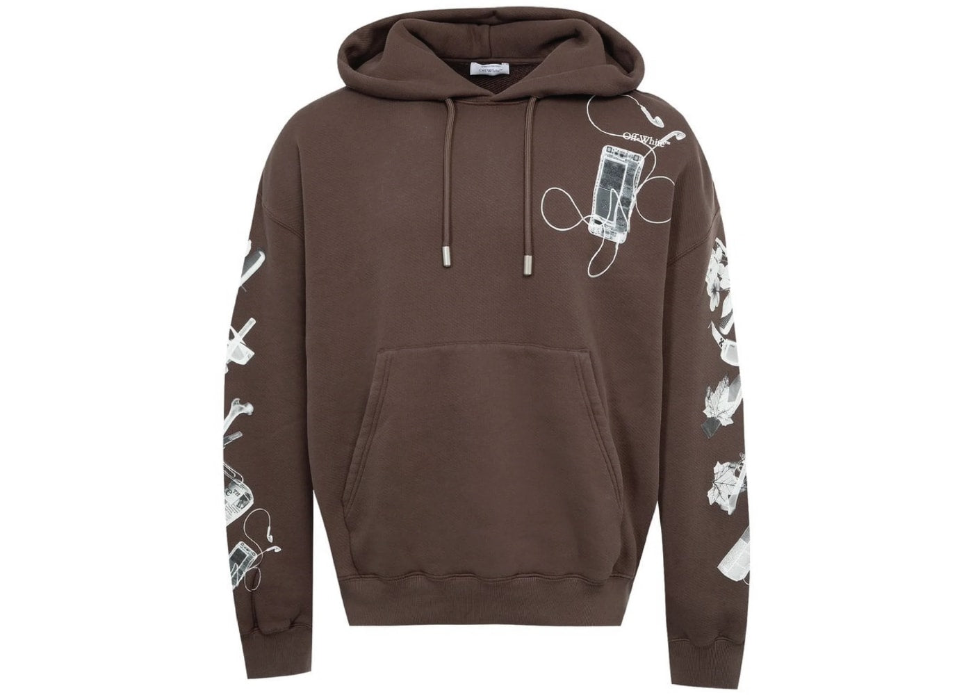 Off White Scan Arr Printed Hoodie Rain Drum Grey Brown