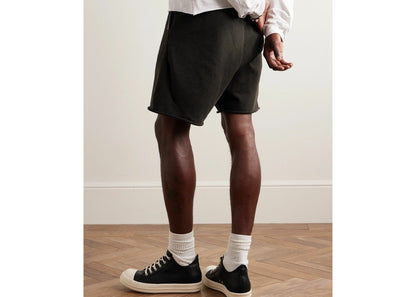 RRR123 Enemy Straight Leg Logo Print Cotton Jersey Drawstring Shorts Wahsed Black
