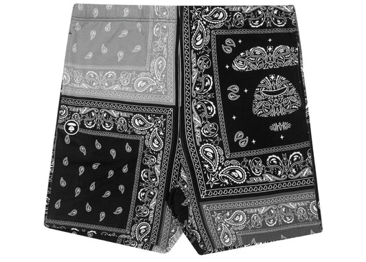 AAPE Bape Bandana Jersey Shorts Black White