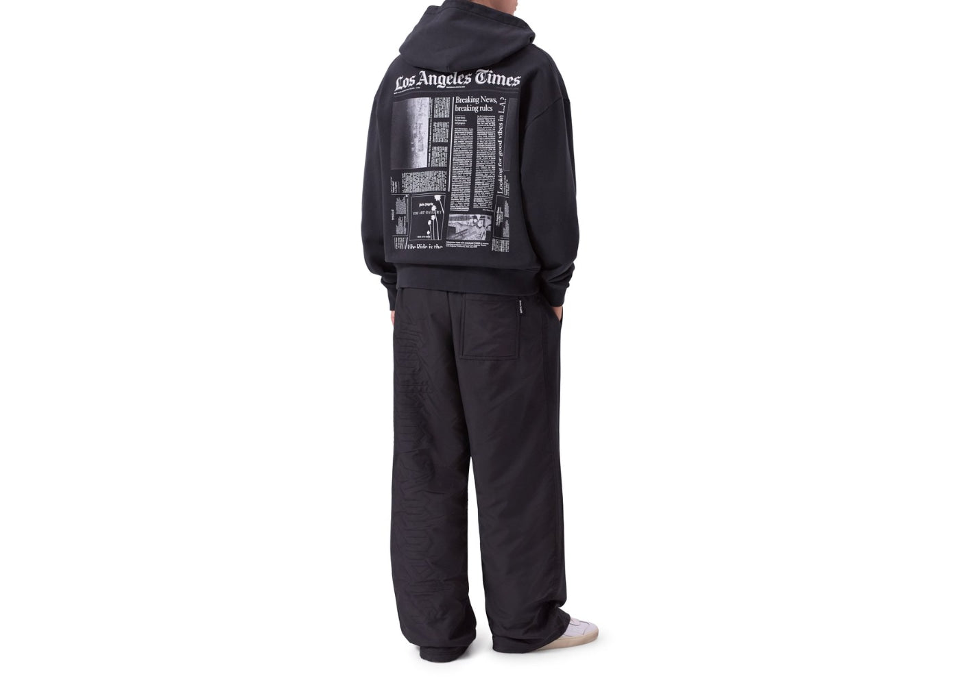 Palm Angels PaxLaTimes News Zip Up Hoodie Black