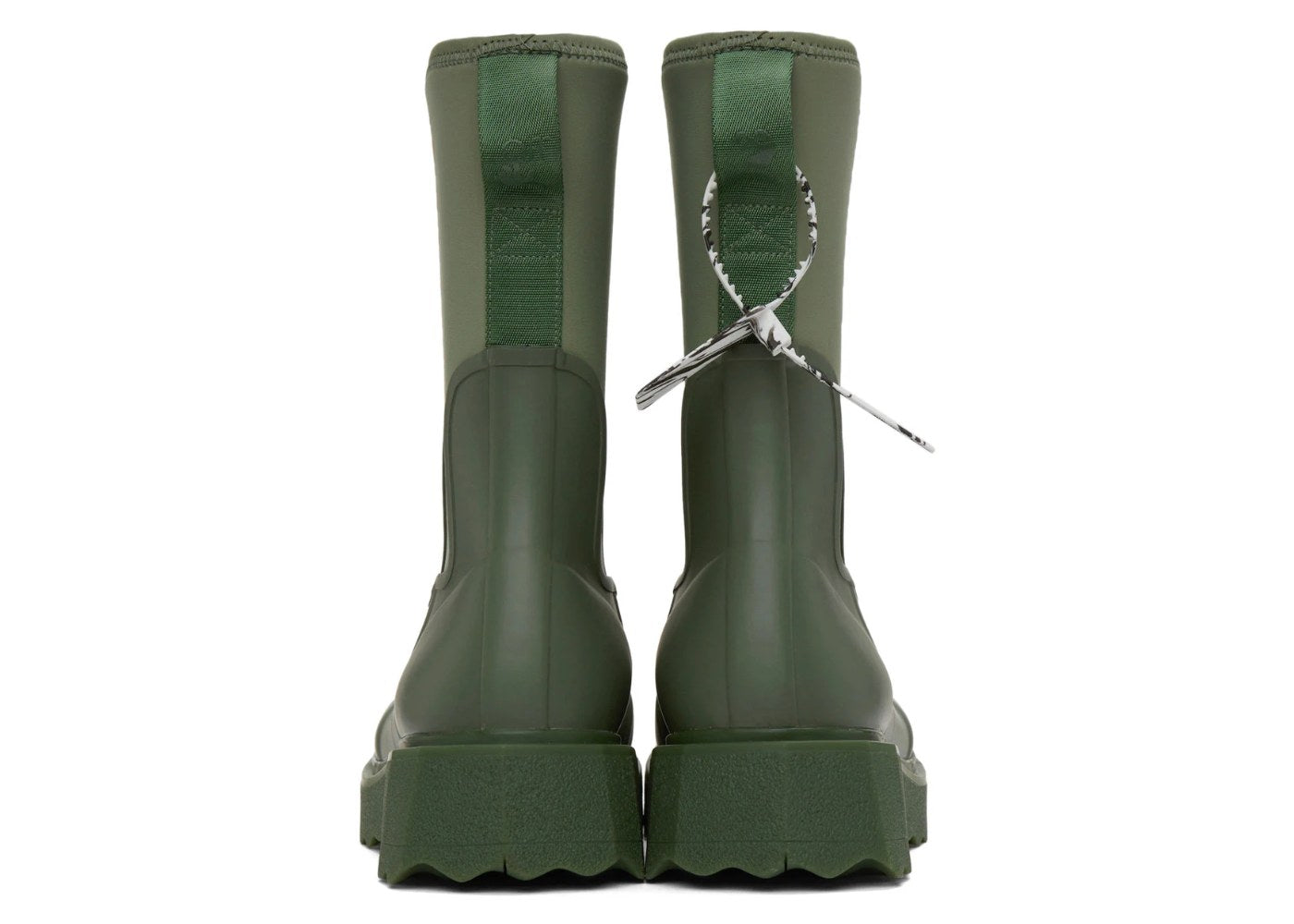 Off White Zip-tie Rubber Neoprene Rain Boots Green "For Rainy Days" (Women's)