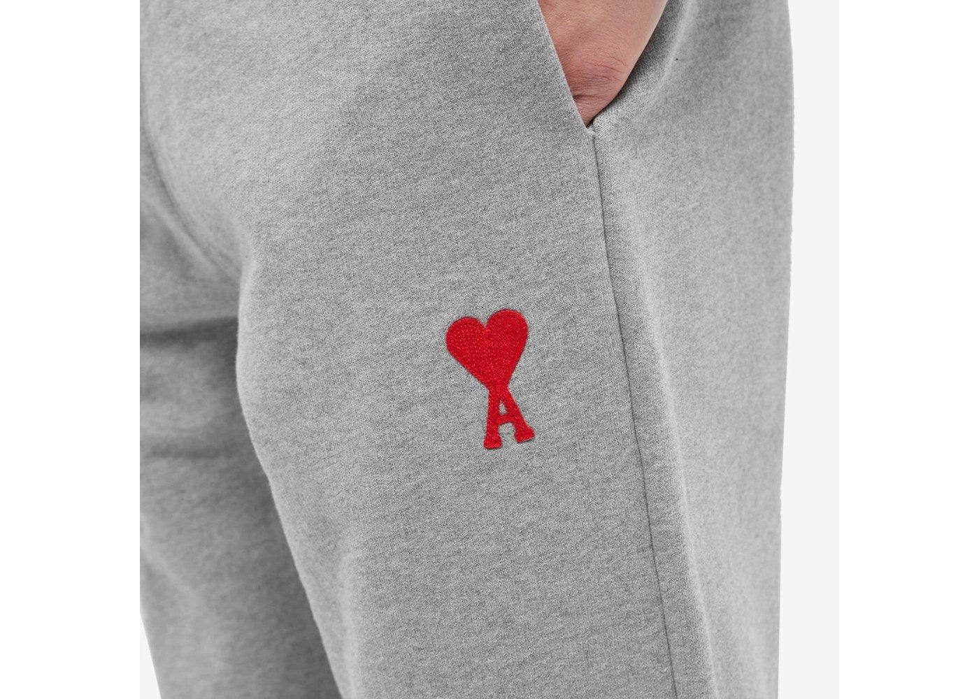 Ami Paris Red Logo Heart Heavy Fleece Sweatpants Heather Grey