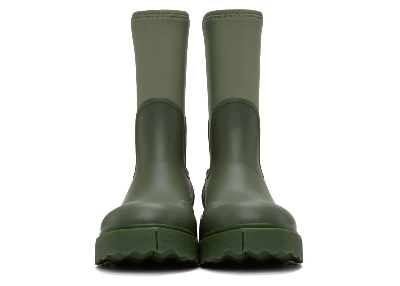 Off White Zip-tie Rubber Neoprene Rain Boots Green "For Rainy Days" (Women's)